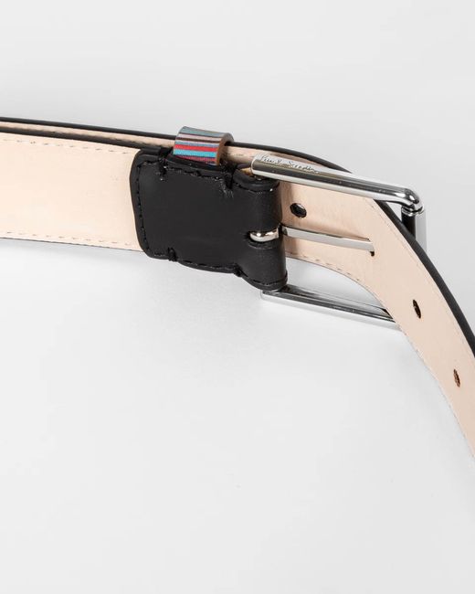 Paul Smith White Leather Belt With Signature Stripe Keeper for men