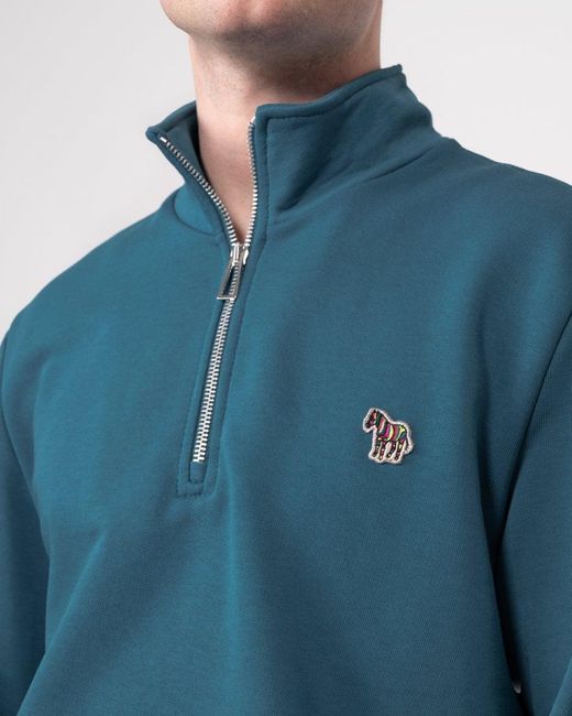 Paul Smith Blue Ps Reg Fit Half Zip Zebra Logo Sweatshirt for men
