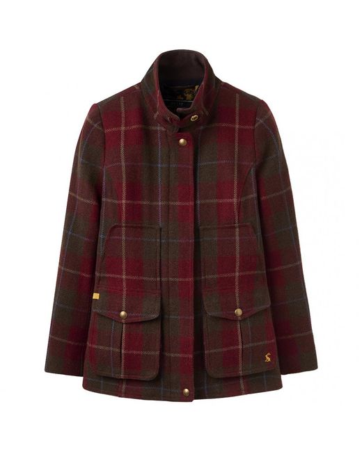 Joules Red Fieldcoat Tweed Womens Coat (z)