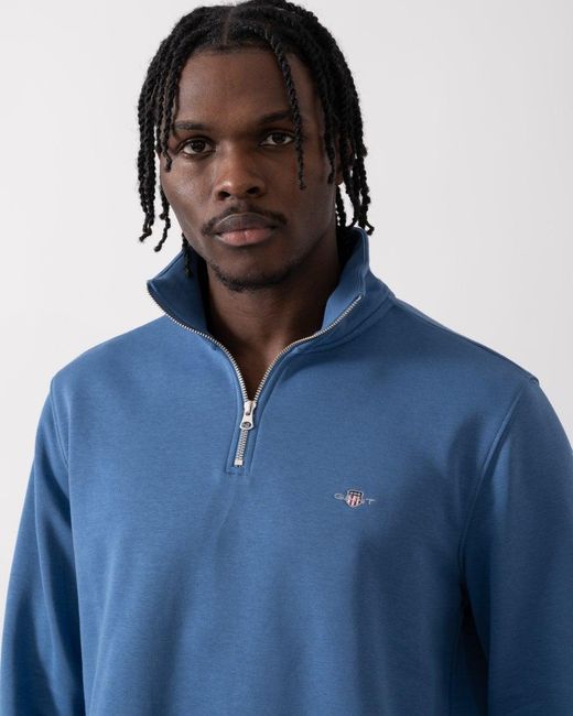 Gant Blue Regular Fit Shield Logo Half Zip Sweatshirt Colour: 442 Vintage for men