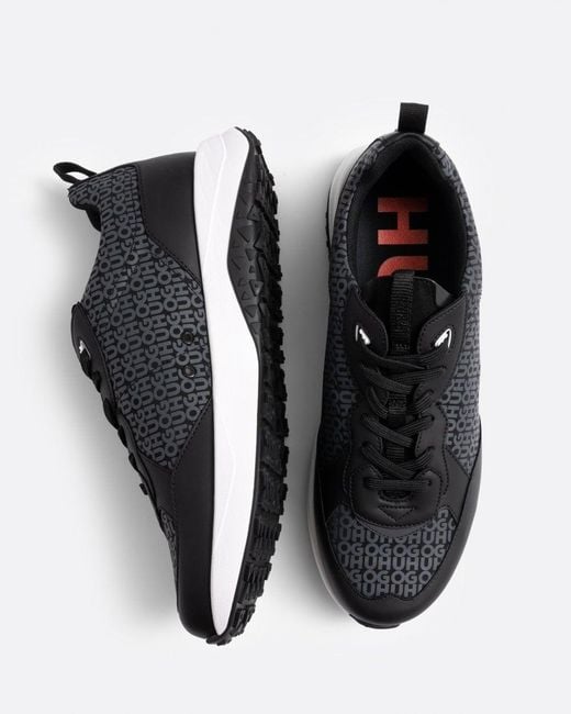 HUGO Black Kane Runn Mixed-material Trainers With Repeat Logo Details for men