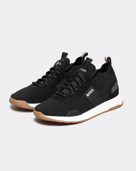 Boss Black Titanium_Runn Structured-Knit Sock Trainers With Branding Nos for men
