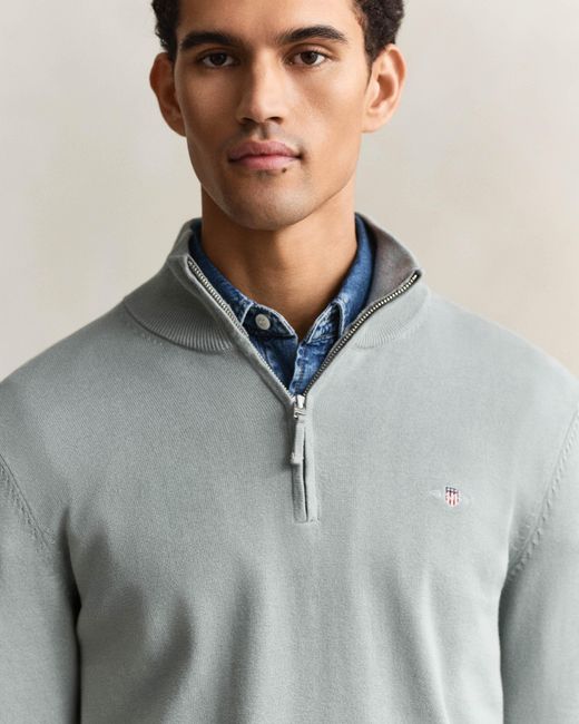Gant Gray Classic Cotton Half Zip Jumper for men