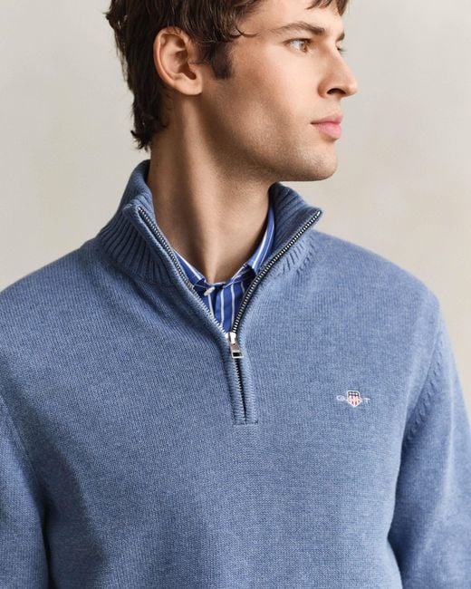 Gant Blue Casual Cotton Half Zip Jumper for men