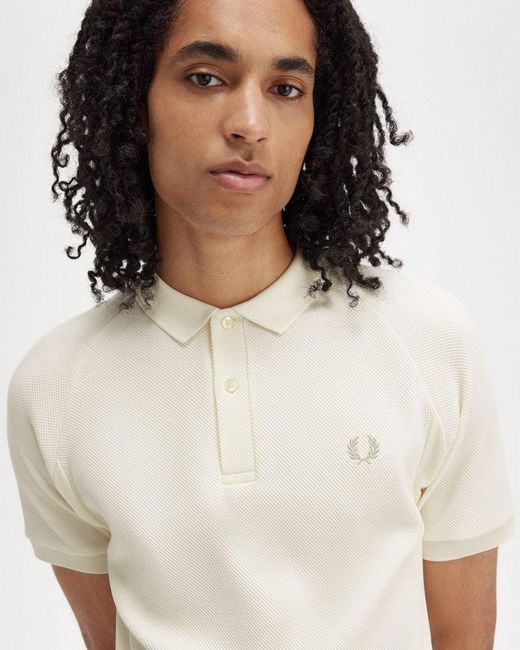 Fred Perry White Rib Panel Honeycomb Short Sleeve Polo Shirt for men