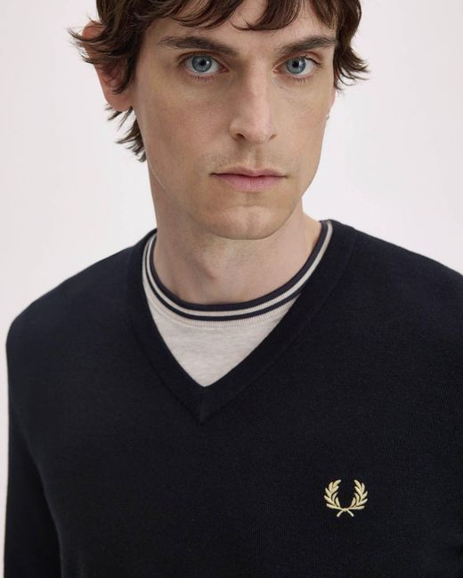 Fred Perry Blue Classic V Neck Jumper for men