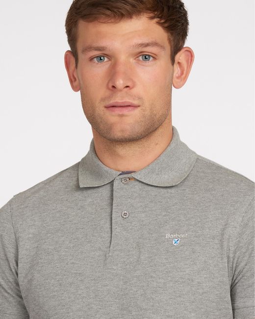 Barbour Gray Tartan Pique Polo for men
