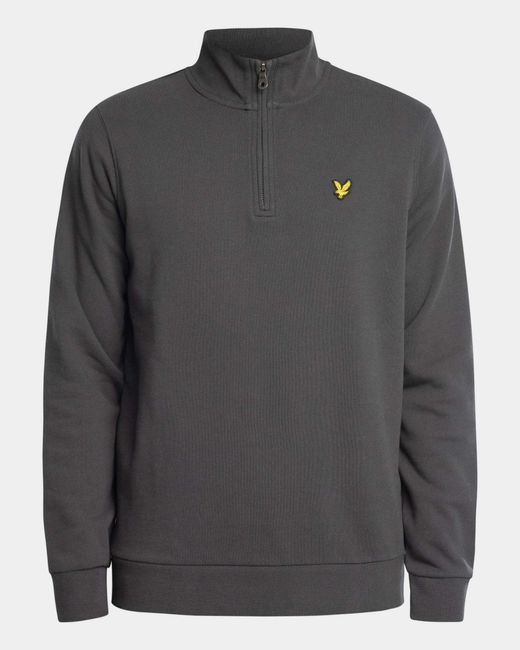 Lyle & Scott Gray Embroidered Quarter Zip Sweatshirt for men