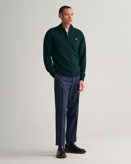 Gant Green Superfine Lambswool Half Zip Cardigan for men