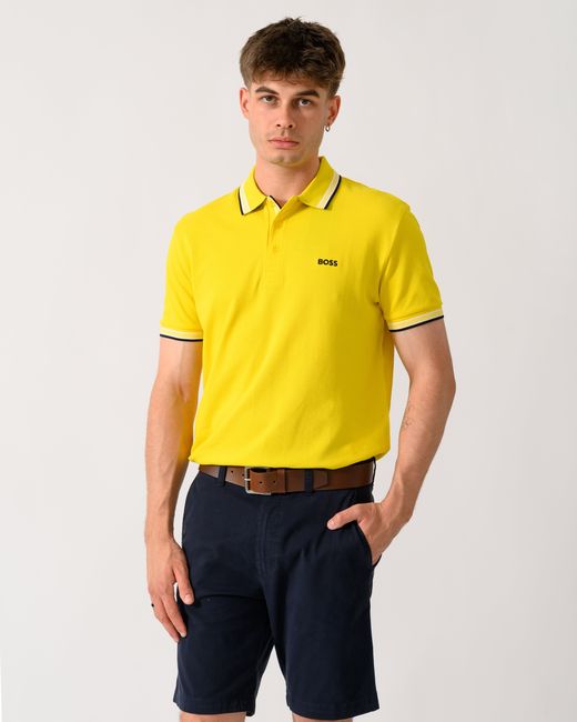 Boss Yellow Paddy Cotton-Piqué Polo Shirt With Contrast Logo for men