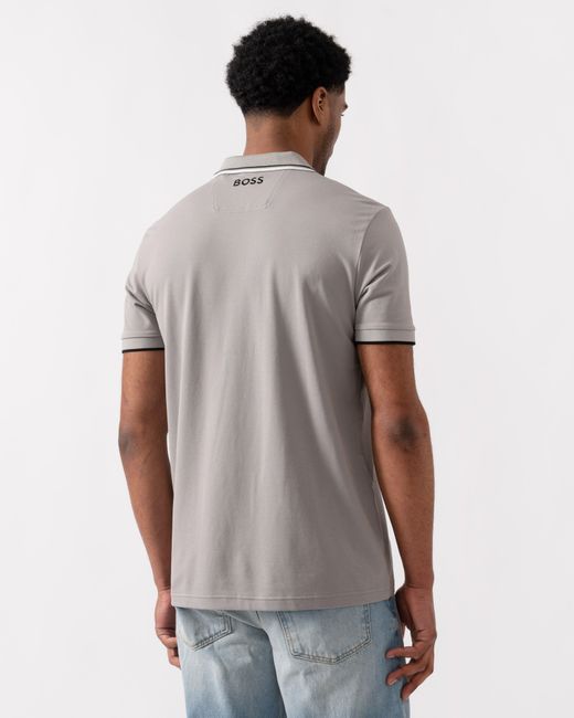 Boss Gray Paddy Pro Cotton Blend Polo Shirt With Contrast Logos for men