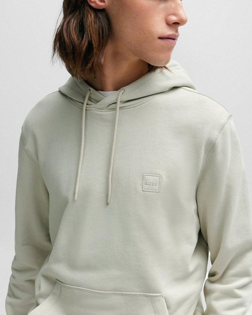 Boss Gray Wetalk Pullover Hoodie With Logo Patch for men