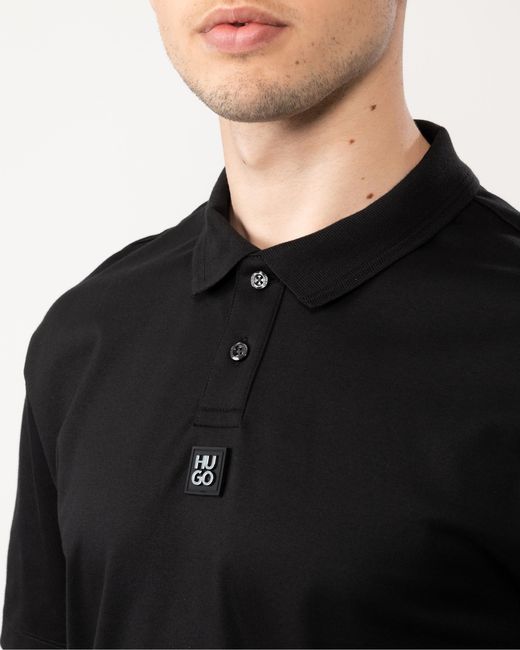 HUGO Black Deabono Interlock Cotton Polo Shirt With Stacked Logo Size: M for men
