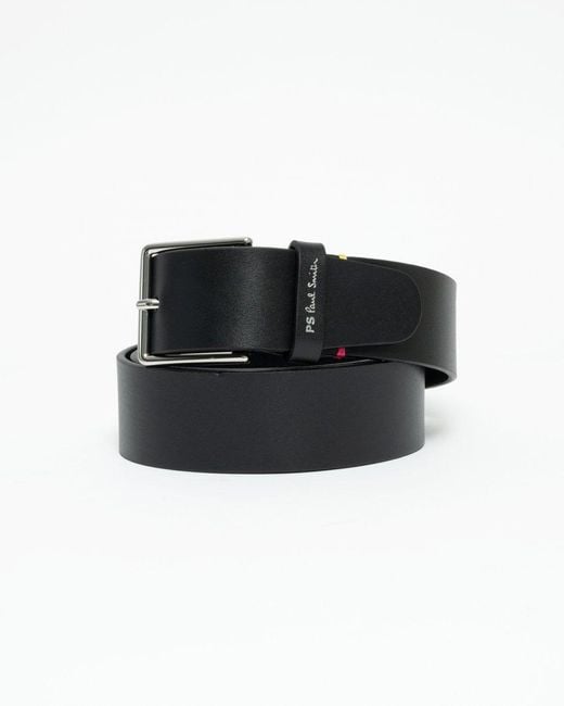 Paul Smith Black Leather Belt With Colourful Stitch Detail for men