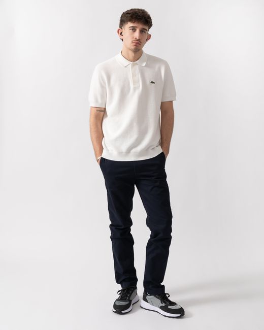 Lacoste White Moss Stitch Cotton Polo Collar Sweater for men