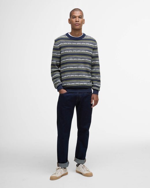 Barbour Blue Topcliffe Fairisle Crew Neck Sweater for men