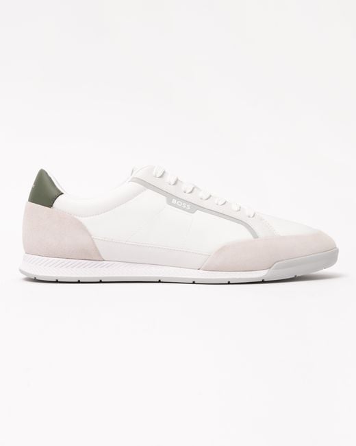Boss White Nitan Low-Top Trainers With Suede And Faux Leather for men