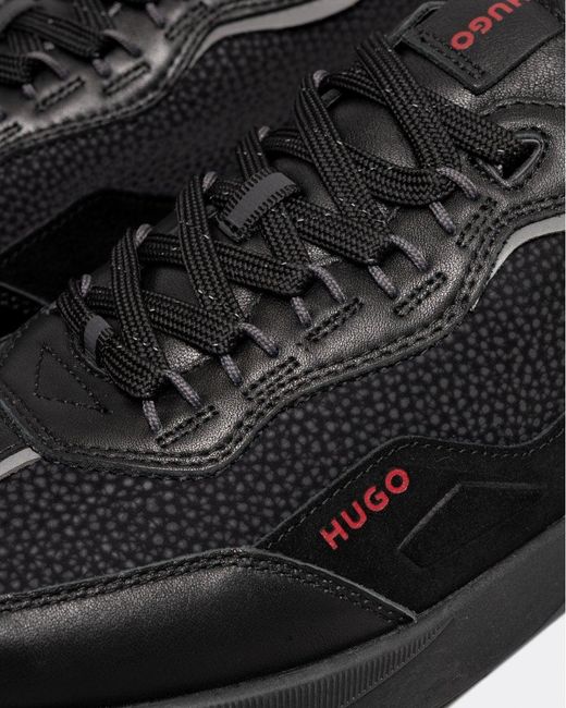 HUGO Black Kane Mixed-material Trainers With Faux Leather Trims for men