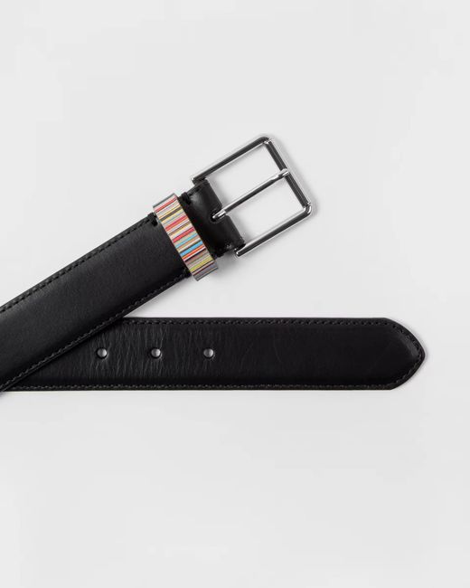 Paul Smith White Leather Belt With Signature Stripe Keeper for men