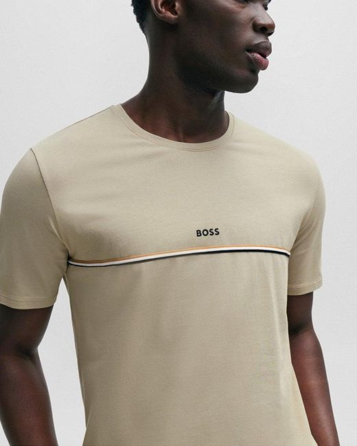 Boss Natural Unique Stretch-cotton Pyjama T-shirt With Logo Print for men