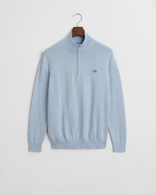 Gant Blue Classic Cotton Half Zip Jumper for men
