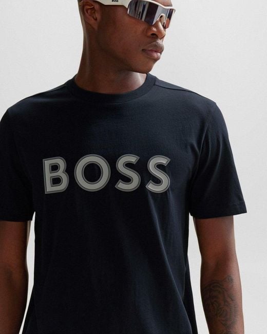Boss Blue Tee 1 Cotton Jersey Regular Fit T-shirt With Logo Print for men