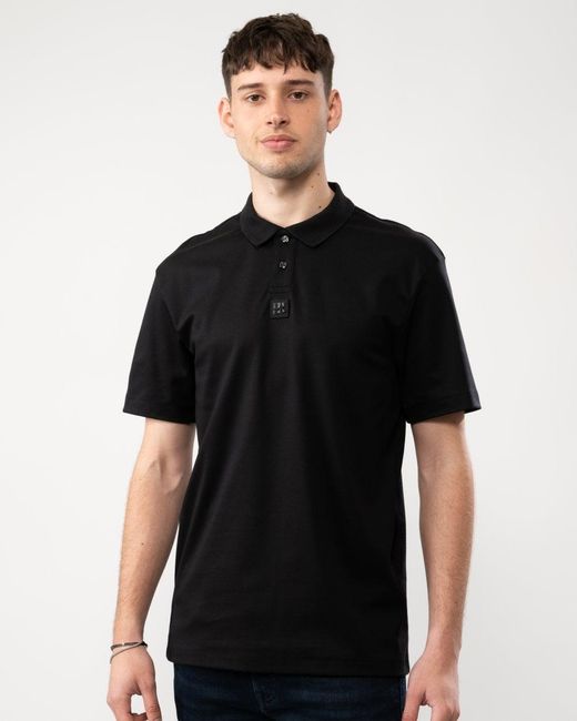 HUGO Black Deabono Interlock Cotton Polo Shirt With Stacked Logo Size: M for men