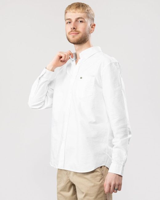 Lacoste Casual Long Sleeve Woven Shirt in White for Men | Lyst Canada
