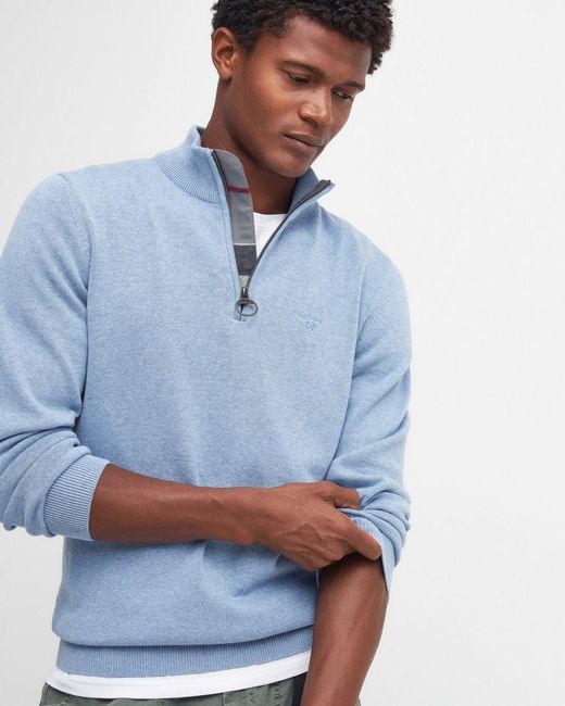 Barbour Blue Cotton Half Zip Jumper for men