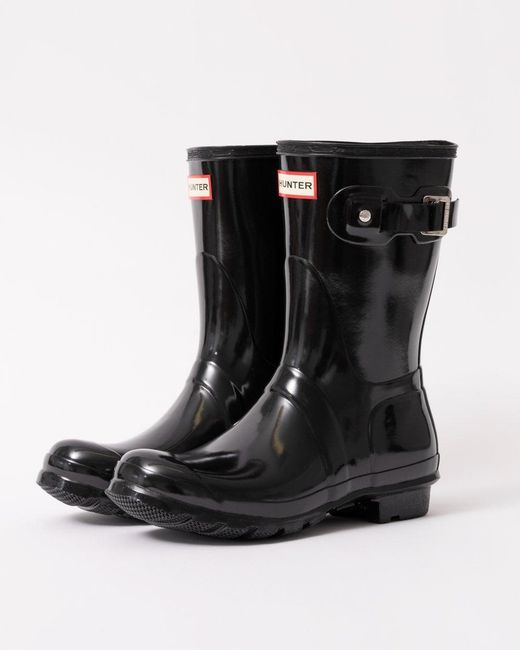 Hunter Black Original Short Gloss Wellington Boots