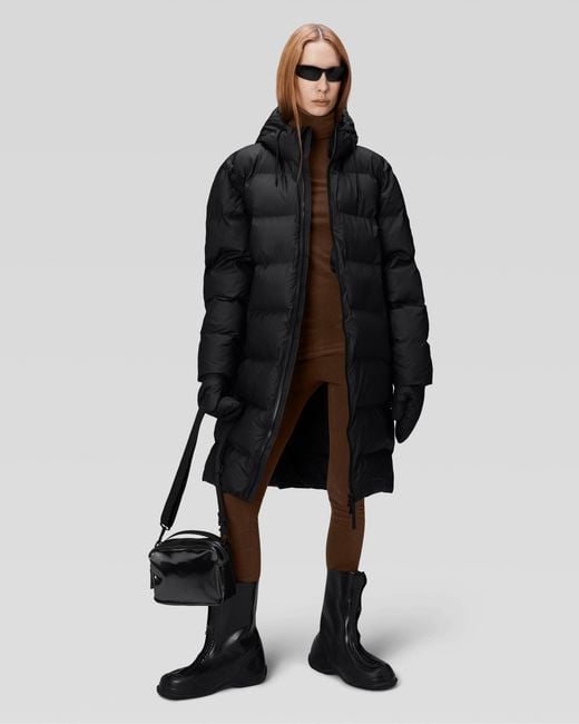 Rains Black Alta Long Puffer Jacket Size: S