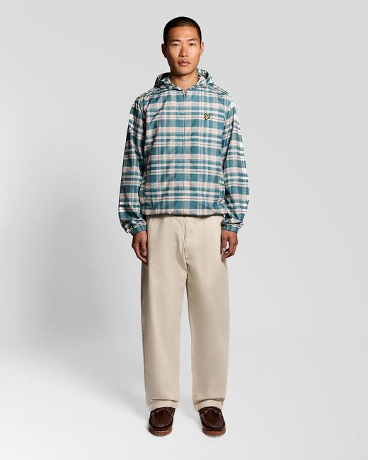Lyle & Scott Blue Tartan Lightweight Hooded Jacket for men