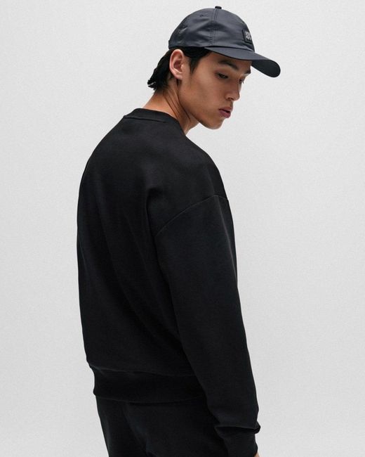HUGO Black Dettil Stretch-cotton Sweatshirt With Stacked Logo for men