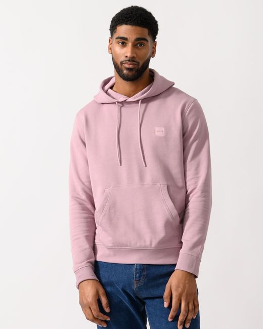 Boss Pink Wetalk Pullover Hoodie With Logo Patch for men