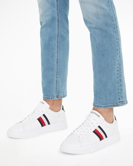 Tommy Hilfiger White Essential Supercup Striped Leather Trainers for men