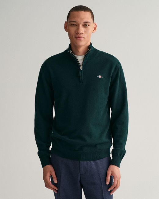 Gant Green Superfine Lambswool Half Zip Cardigan for men