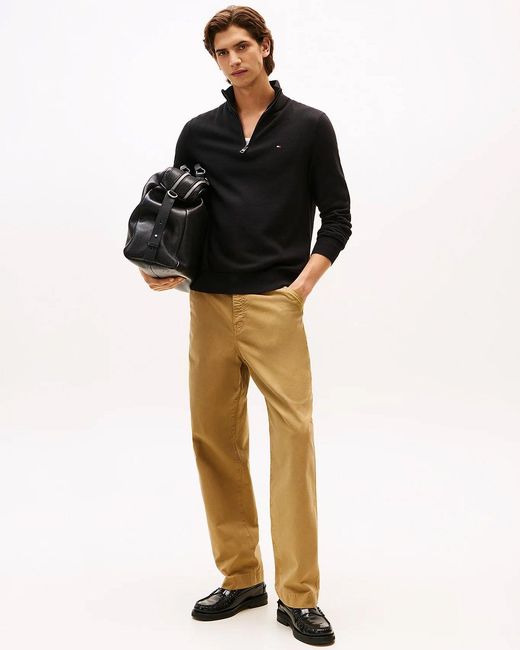 Tommy Hilfiger Black Organic Cotton Cashmere Zip-Mock Sweater for men