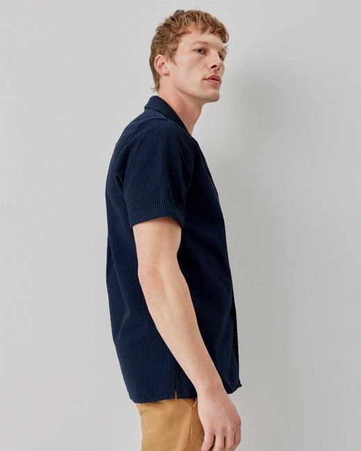 Oliver Sweeney Blue Ravenshead Cotton Seersucker Short Sleeved Shirt Size: M for men