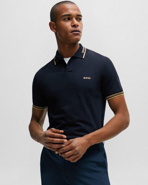 Boss Blue Paul Short Sleeve Polo Shirt With Contrast Tipping Nos for men