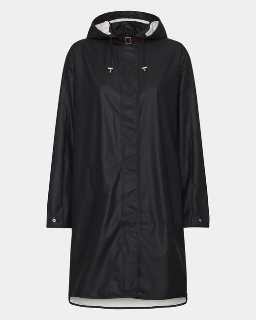 Ilse Jacobsen Black Rain A-Line Rubberised Raincoat