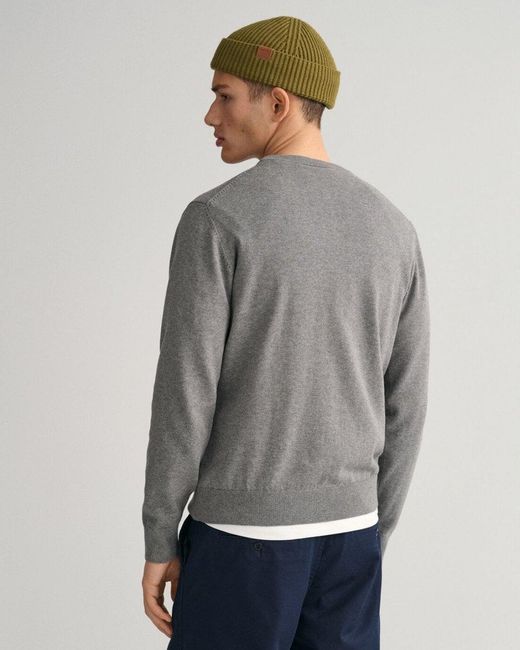 Gant Gray Classic Cotton Crew Neck Jumper for men