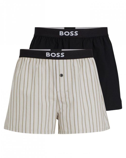 Boss Blue 2 Pack Cotton Pyjama Shorts With Logo Waistbands for men