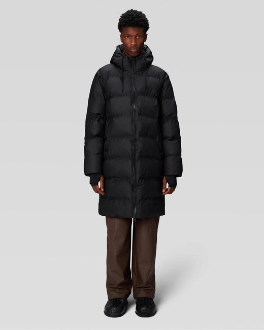 Rains Black Alta Long Puffer Jacket Size: S