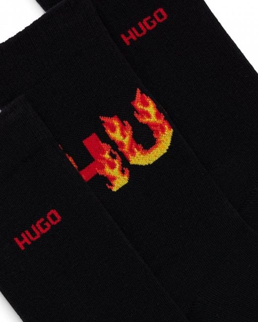 HUGO Black 3-pack Rib Flames Quarter Length Combed Cotton Socks for men