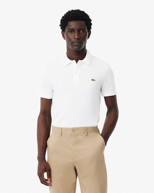 Lacoste White Original.12.12 Slim Fit Petit Piqué Cotton Polo Shirt for men