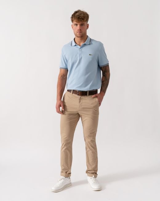 Lacoste Blue Contrast Collar Pique Regular Fit Polo Shirt for men