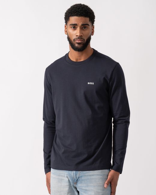 Boss Blue Tee Stretch-Cotton T-Shirt With Contrast Logo for men