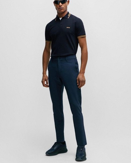 Boss Blue Paul Short Sleeve Polo Shirt With Contrast Tipping Nos for men