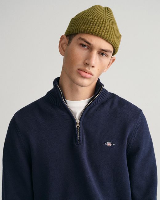 Gant Blue Casual Cotton Half Zip Jumper for men