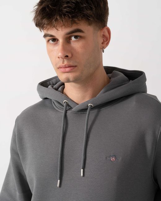 Gant Gray Regular Fit Shield Logo Pullover Hoodie for men